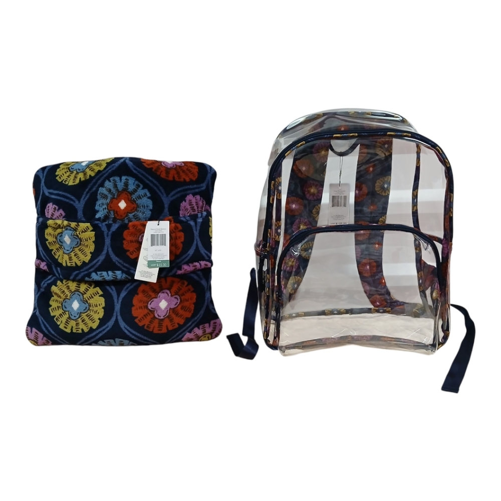 Vera Bradley Clear Backpack Travel Blanket Combo Center Stage Glow